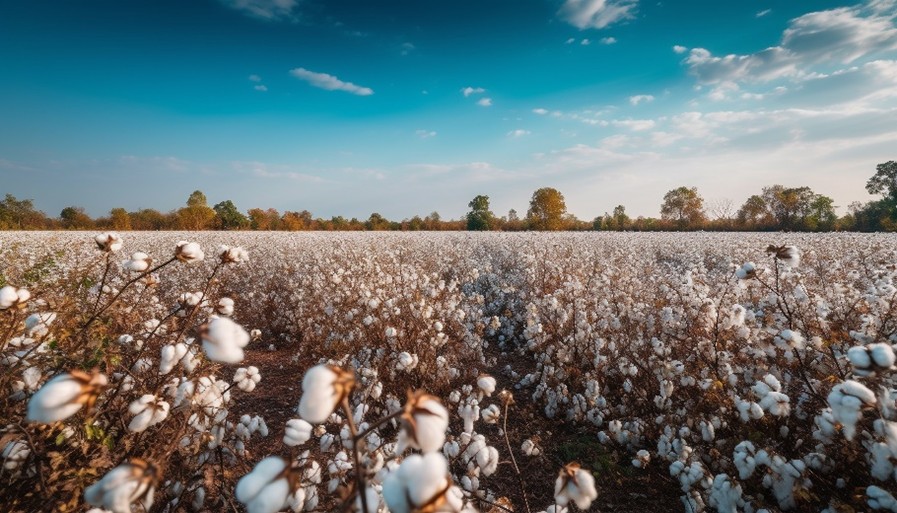 Uma fotografia de um campo de algodão branco. Uma fotografia de um campo de algodão branco.