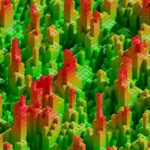 A vibrant and colorful image shows a landscape created entirely from LEGO bricks.