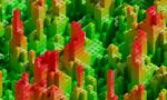 A vibrant and colorful image shows a landscape created entirely from LEGO bricks.