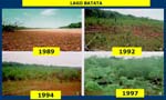Fotomontagem mostrando a recuperação do Lago Batata ao longo dos anos