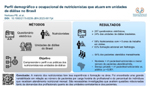 Resumo gráfico do artigo "Perfil demográfico e ocupacional de nutricionistas que atuam em unidades de diálise no Brasil", expondo os métodos utilizados, resultados apresentados e conclusões do estudo.