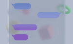 Imagem digital de balões de conversa de mensagem de texto sobre um fundo translúcido que simula uma tela de smartphone